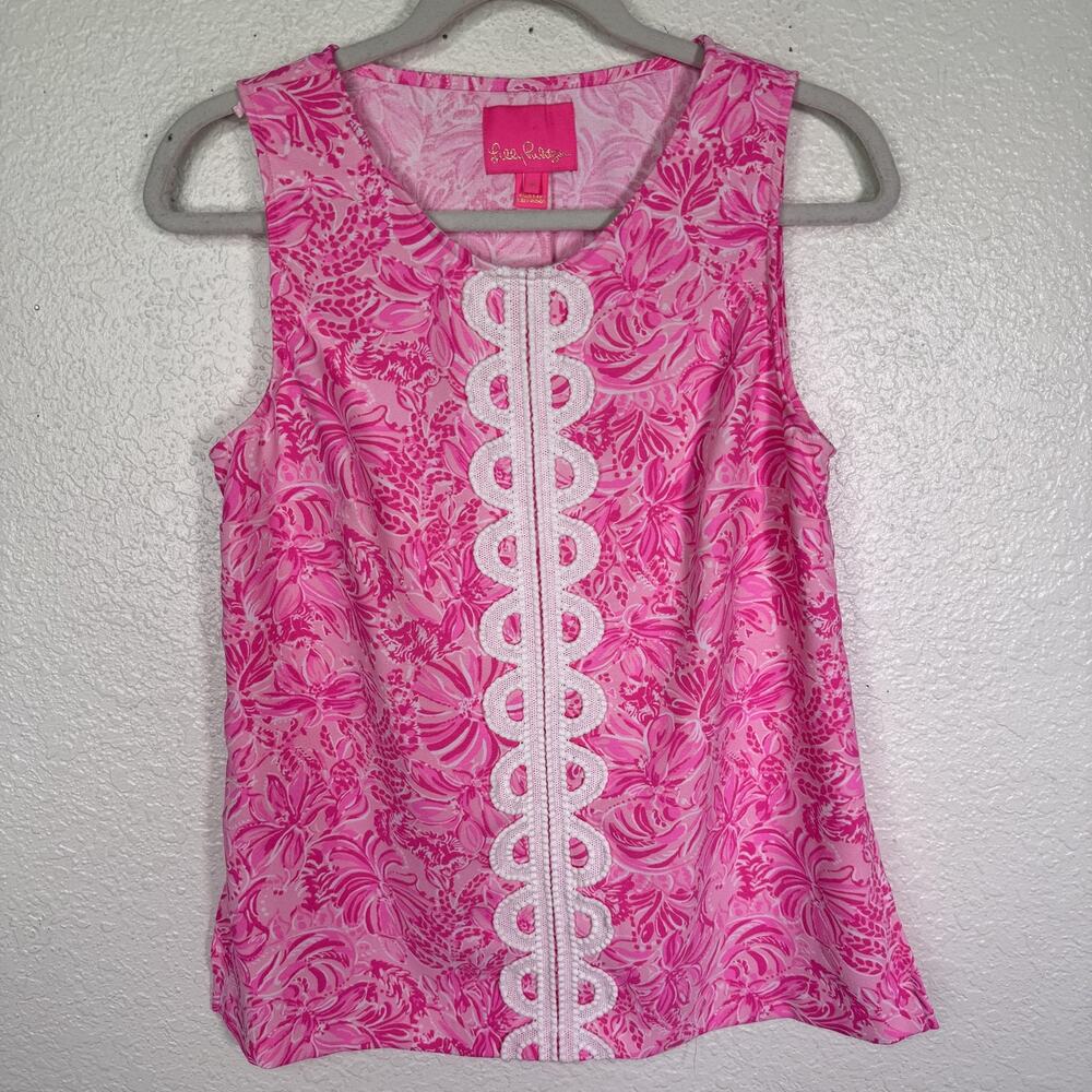 Lilly Pulitzer Fola Set Women 4 Pink Blossom Foxy Llama Top Shorts Floral Resort - Picture 4 of 16
